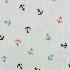 Soft Embroidered Anchor Nautical Double Gauze Cotton Fabric - Ivory