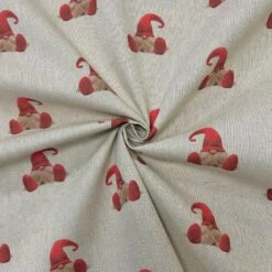 Christmas Gnomes Linen Look Polycotton Fabric for Curtains and Crafts