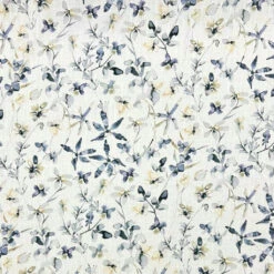 Greyish Blue Blossom Floral Linen Viscose Blend Fabric - 137cm Wide