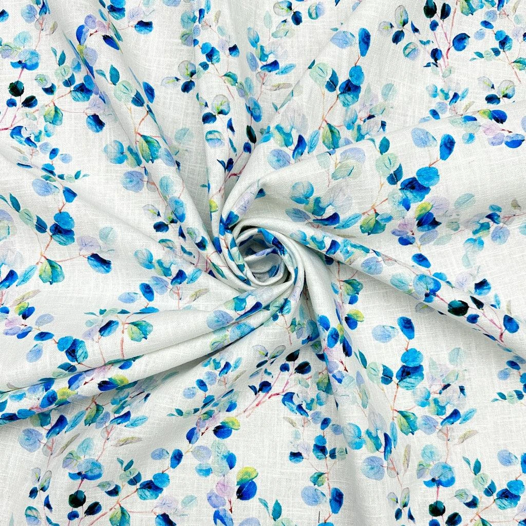 Blue Blossoming Branches Linen Blend Fabric - Premium Linen Cotton Mix 2 Blue Blossoming Branches Linen Blend Fabric - Premium Linen Cotton Mix - Image 2
