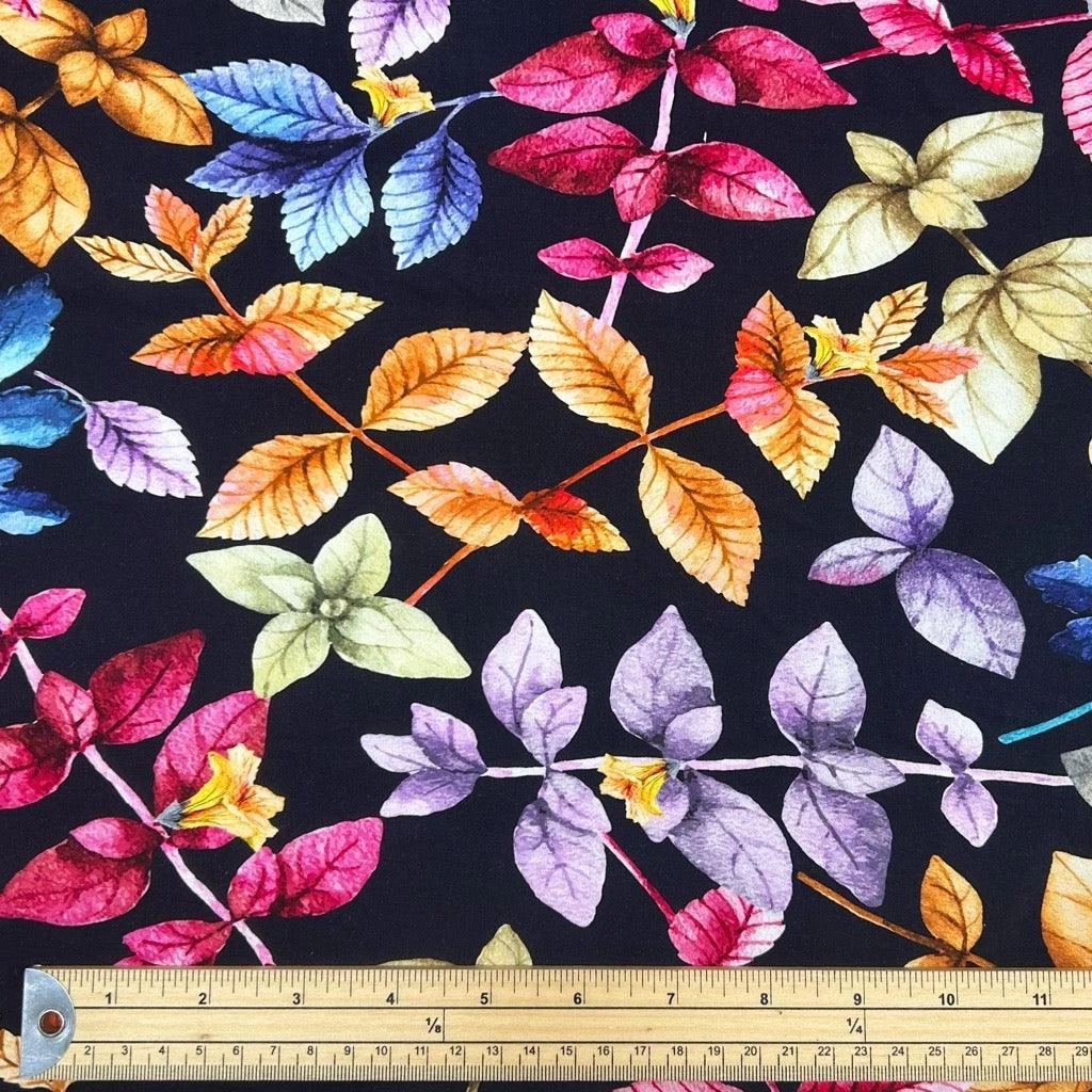 Leafy Garden Black Viscose Challis Fabric for Summer Dressmaking 2 Leafy Garden Black Viscose Challis Fabric for Summer Dressmaking - Image 2