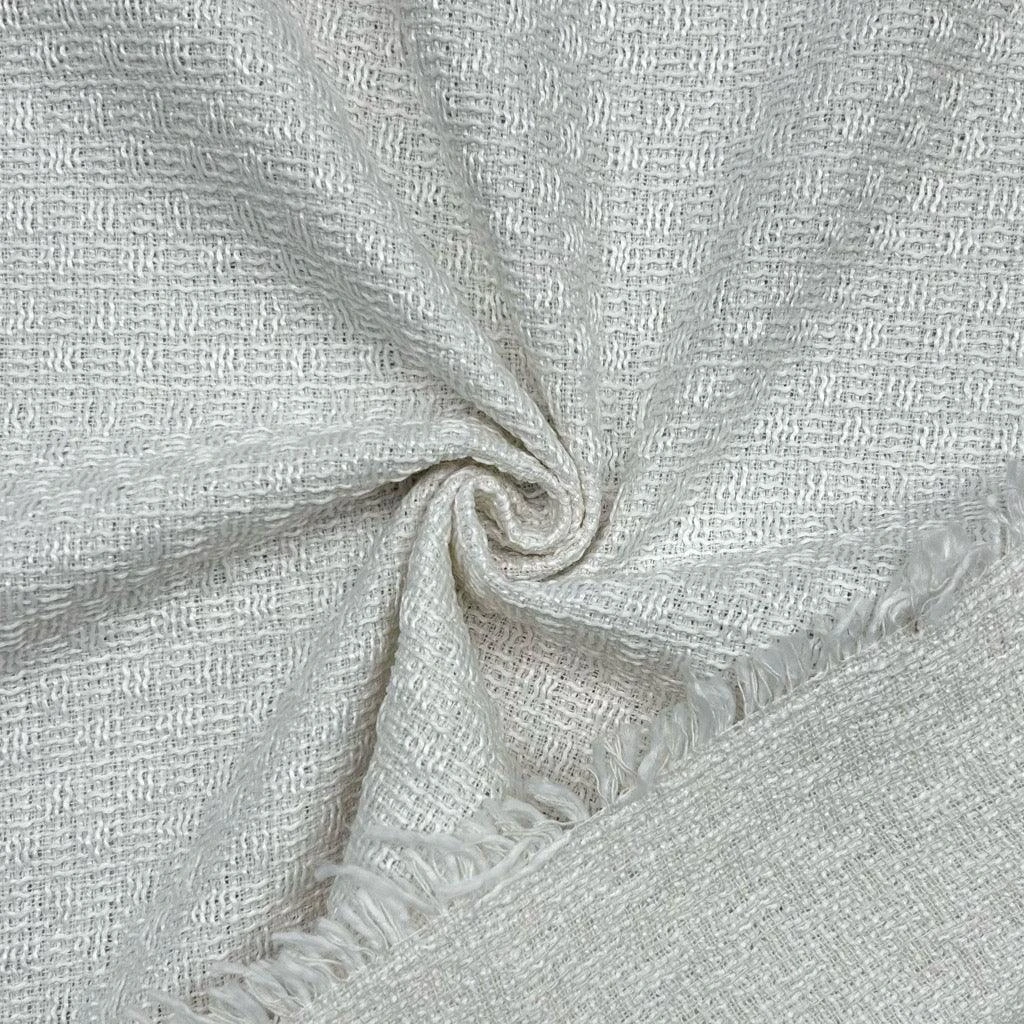 Ivory Tweed Boucle Fabric - Heavyweight Textured Wool Blend for Jackets & Coats 3 Ivory Tweed Boucle Fabric - Heavyweight Textured Wool Blend for Jackets & Coats - Image 3