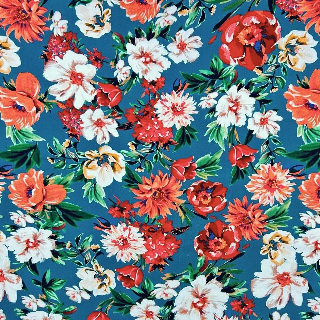 Floral Viscose Challis Fabric - Vibrant Blooms Digital Print Rayon 3 Floral Viscose Challis Fabric - Vibrant Blooms Digital Print Rayon - Image 3