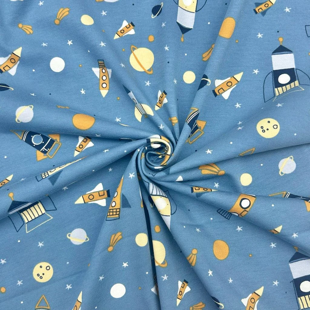 Space Rockets Cotton Jersey Fabric - Soft 4-Way Stretch Material 4 Space Rockets Cotton Jersey Fabric - Soft 4-Way Stretch Material - Image 4