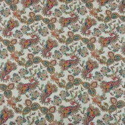 Multicoloured Paisley Digital Print Linen Look Polycotton Fabric
