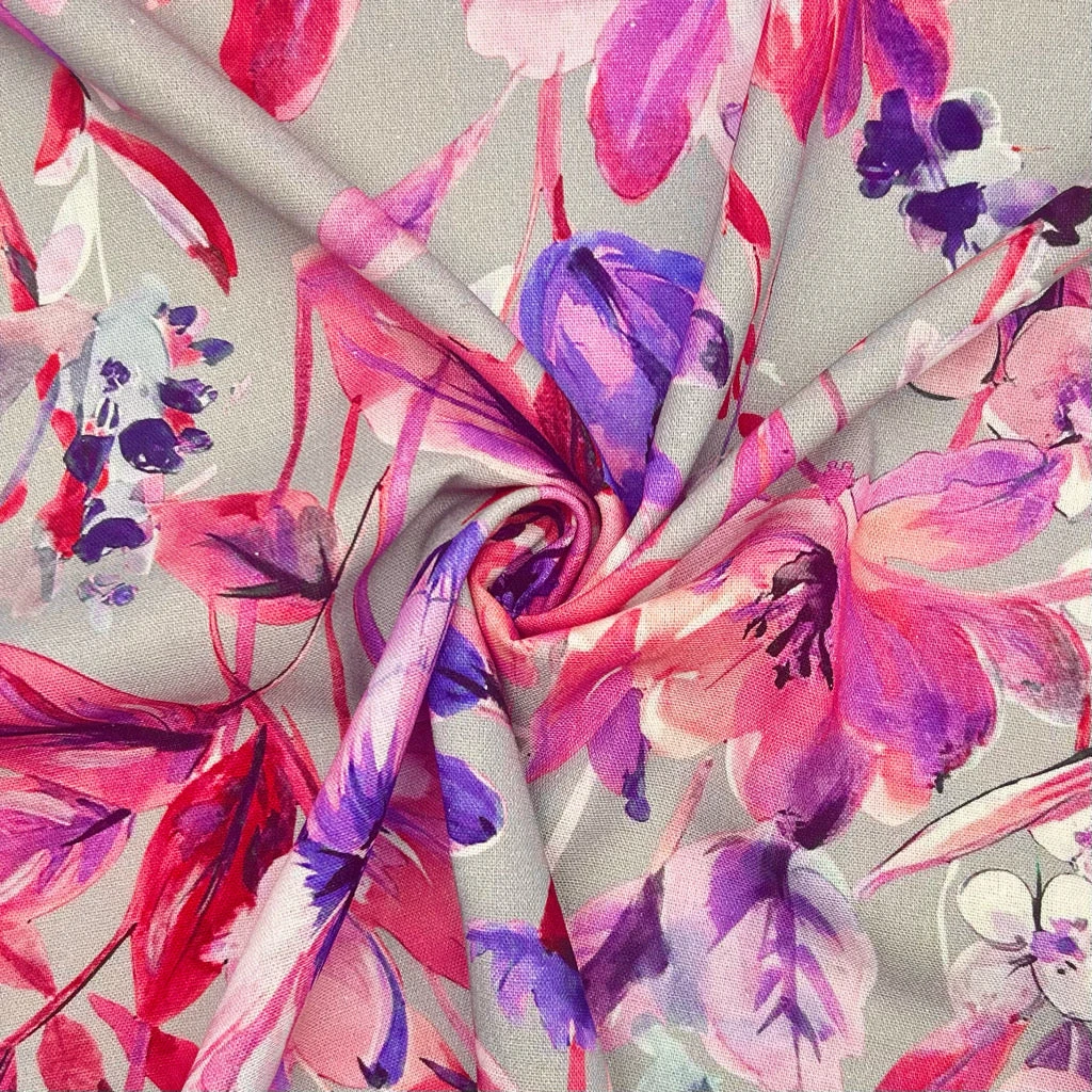 Floral Gardens on Grey Linen Blend Fabric for Dressmaking 3 Floral Gardens on Grey Linen Blend Fabric for Dressmaking - Image 3