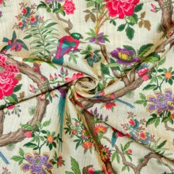 Birdsongs Floral Faux Silk Fabric - Lightweight & Breathable Apparel Material -Pound Fabrics Sale Store 1244405A 54FC 45B1 8CB8 45E2A5F814AC