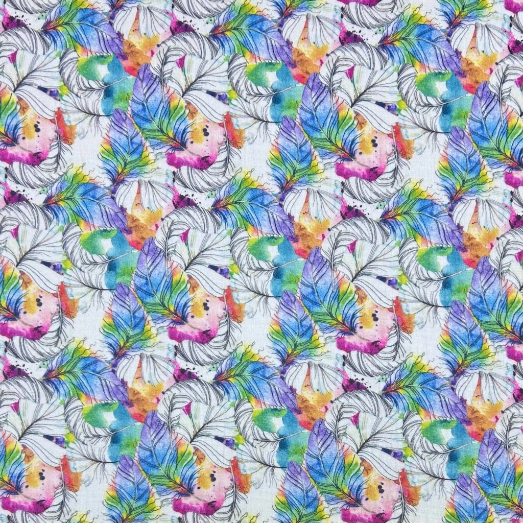 Little Johnny Colourful Feathers Double Gauze Cotton Fabric 1 Little Johnny Colourful Feathers Double Gauze Cotton Fabric