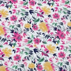 Soft Floral Viscose Challis Fabric - Pink and Yellow Summer Print