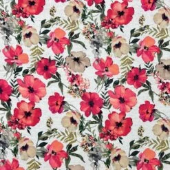 Pink Garden Floral Viscose Linen Fabric - Ivory Summer Dress Material