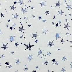 Blue Star Print White Viscose Challis Fabric - Lightweight & Breathable