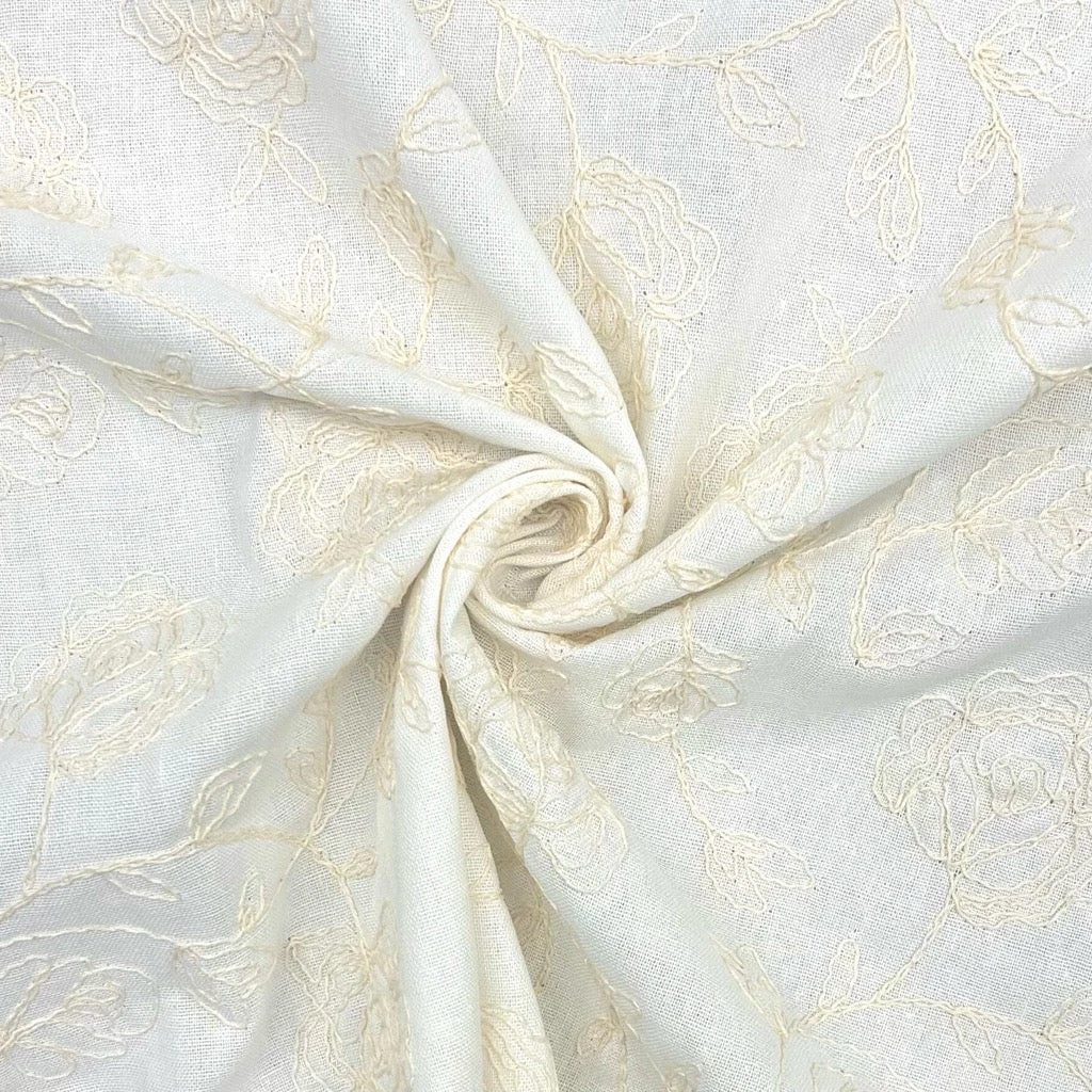 Flower Branches Embroidered Linen Viscose Blend Fabric 4 Flower Branches Embroidered Linen Viscose Blend Fabric - Image 4