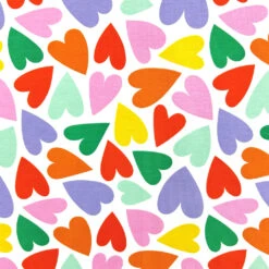 Soft Colourful Hearts Cotton Jersey Fabric - 4-Way Stretch Oeko-Tex Certified