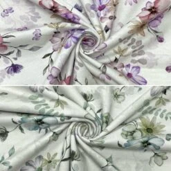Floral Organic Cotton Jersey Fabric - Flower Haven White Stretch