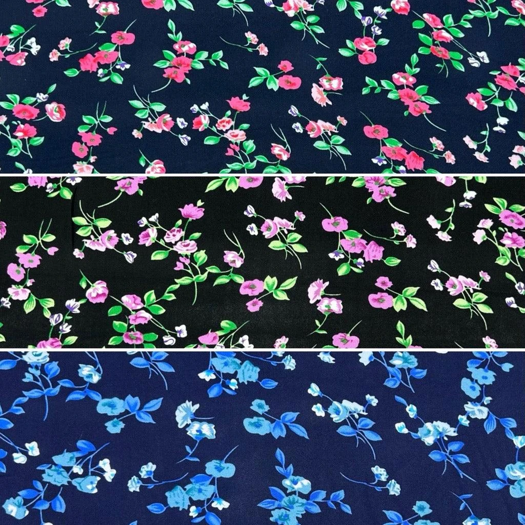 Floral Viscose Challis Fabric - Premium Soft Rayon for Dressmaking 1 Floral Viscose Challis Fabric - Premium Soft Rayon for Dressmaking