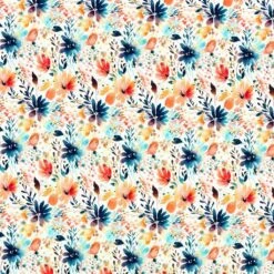Orange and Midnight Floral Linen Cotton Blend Fabric - 137cm