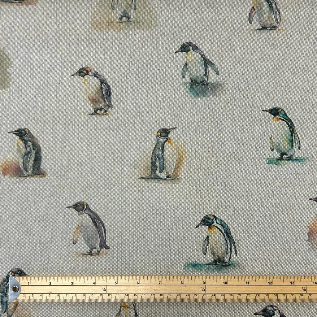Penguins Digital Linen Look Polycotton Fabric 2 Penguins Digital Linen Look Polycotton Fabric - Image 2
