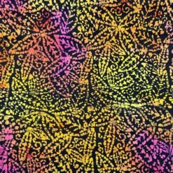 John Louden Black Cotton Batik Fabric with Multicoloured Leaves and Swirls