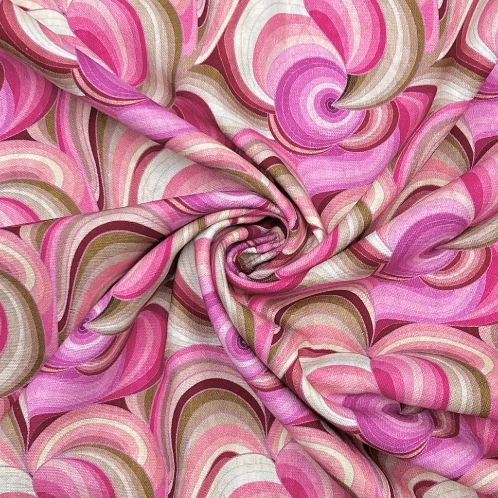 Little Johnny Pink Whirl Abstract Linen Mix Fabric 3 Little Johnny Pink Whirl Abstract Linen Mix Fabric - Image 3