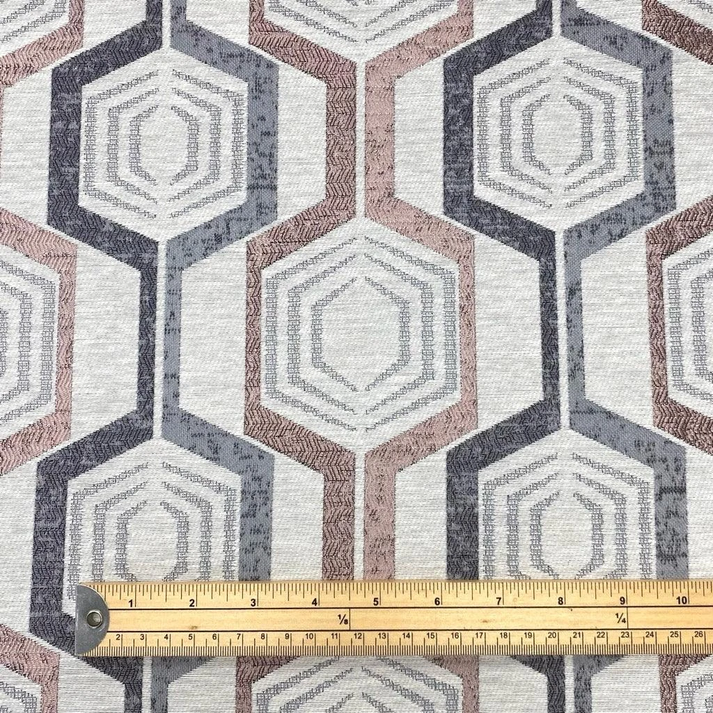 Abstract Tiles Upholstery & Curtain Fabric in Blue and Pink 2 Abstract Tiles Upholstery & Curtain Fabric in Blue and Pink - Image 2