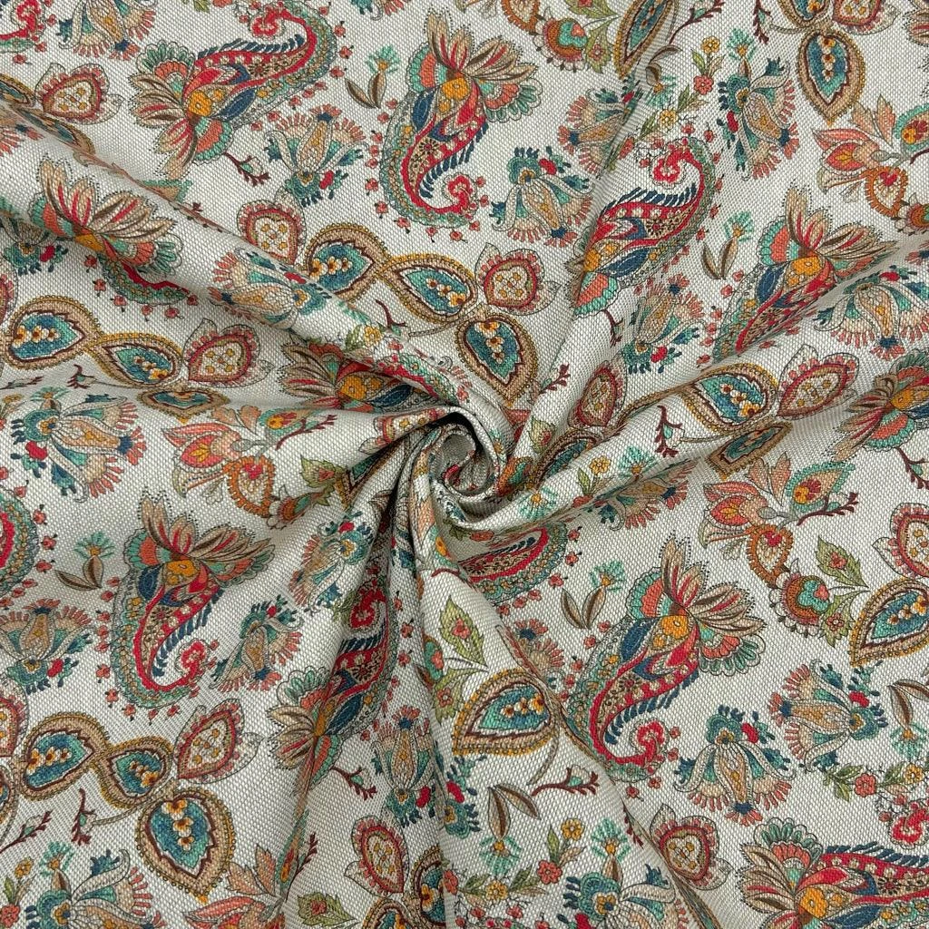 Multicoloured Paisley Digital Print Linen Look Polycotton Fabric 3 Multicoloured Paisley Digital Print Linen Look Polycotton Fabric - Image 3