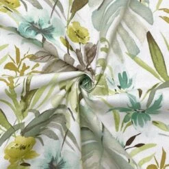 Flower Garden Floral Cotton Upholstery & Curtain Fabric on White