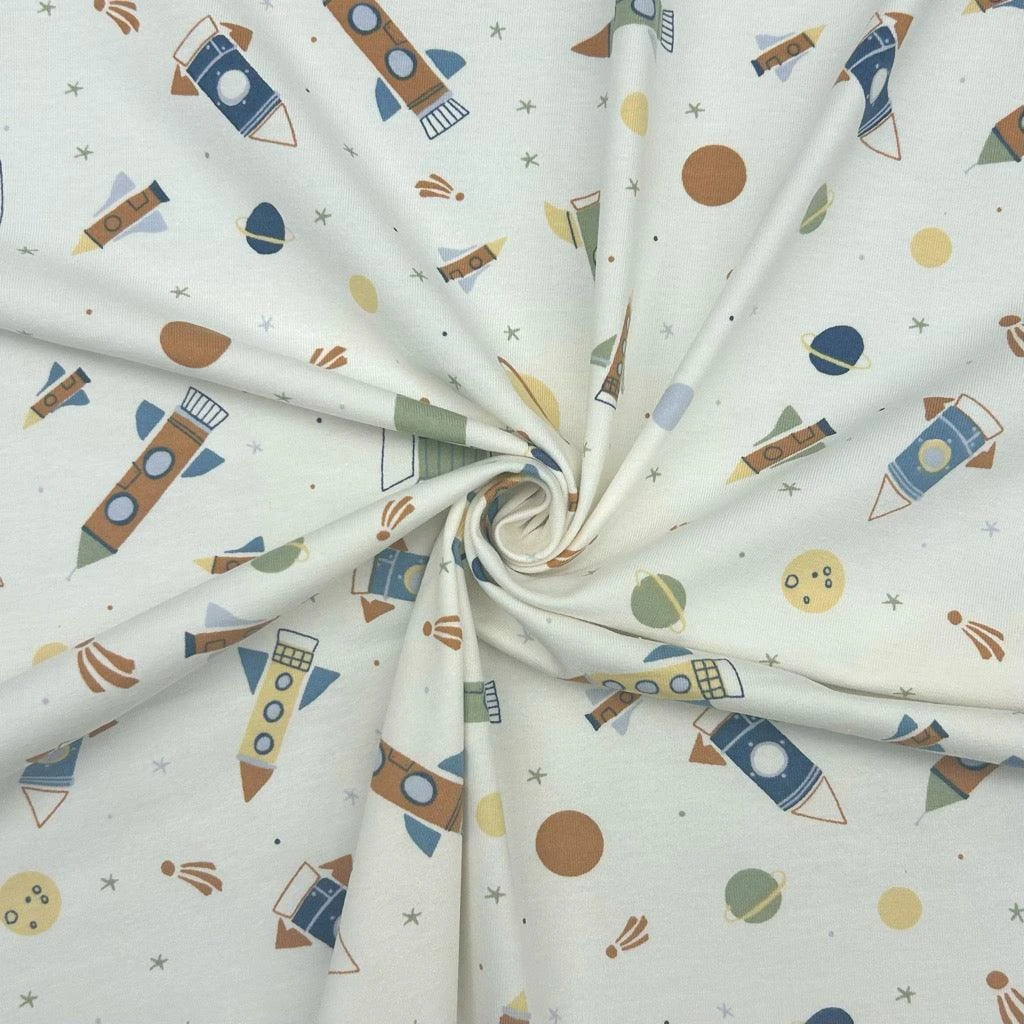 Space Rockets Cotton Jersey Fabric - Soft 4-Way Stretch Material 6 Space Rockets Cotton Jersey Fabric - Soft 4-Way Stretch Material - Image 6