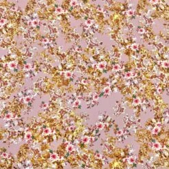 Pink Floral Crepe Fabric - Flower Bunches Polyester Material