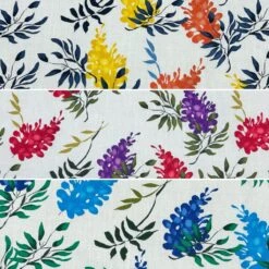 Floral Botanical Cotton Linen Fabric - Multicoloured Summer Dressmaking Material