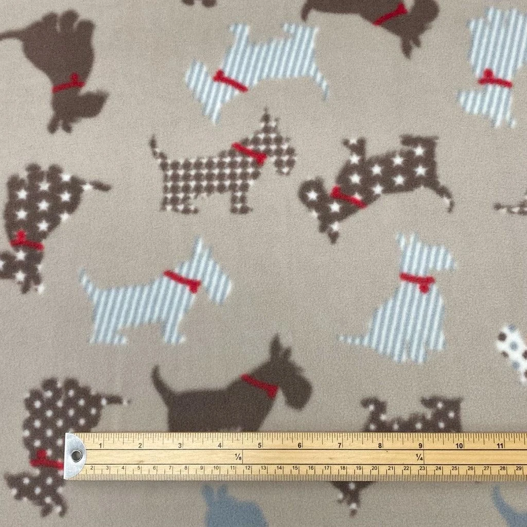 Scotty Dog Print Anti-Pill Polar Fleece Fabric - Beige 2 Scotty Dog Print Anti-Pill Polar Fleece Fabric - Beige - Image 2