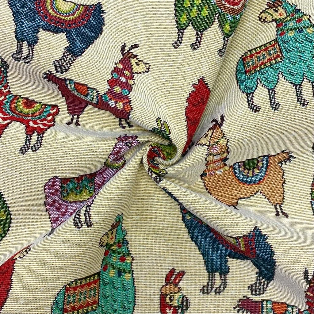 Llama Print Woven Tapestry Fabric for Upholstery and Curtains 1 Llama Print Woven Tapestry Fabric for Upholstery and Curtains