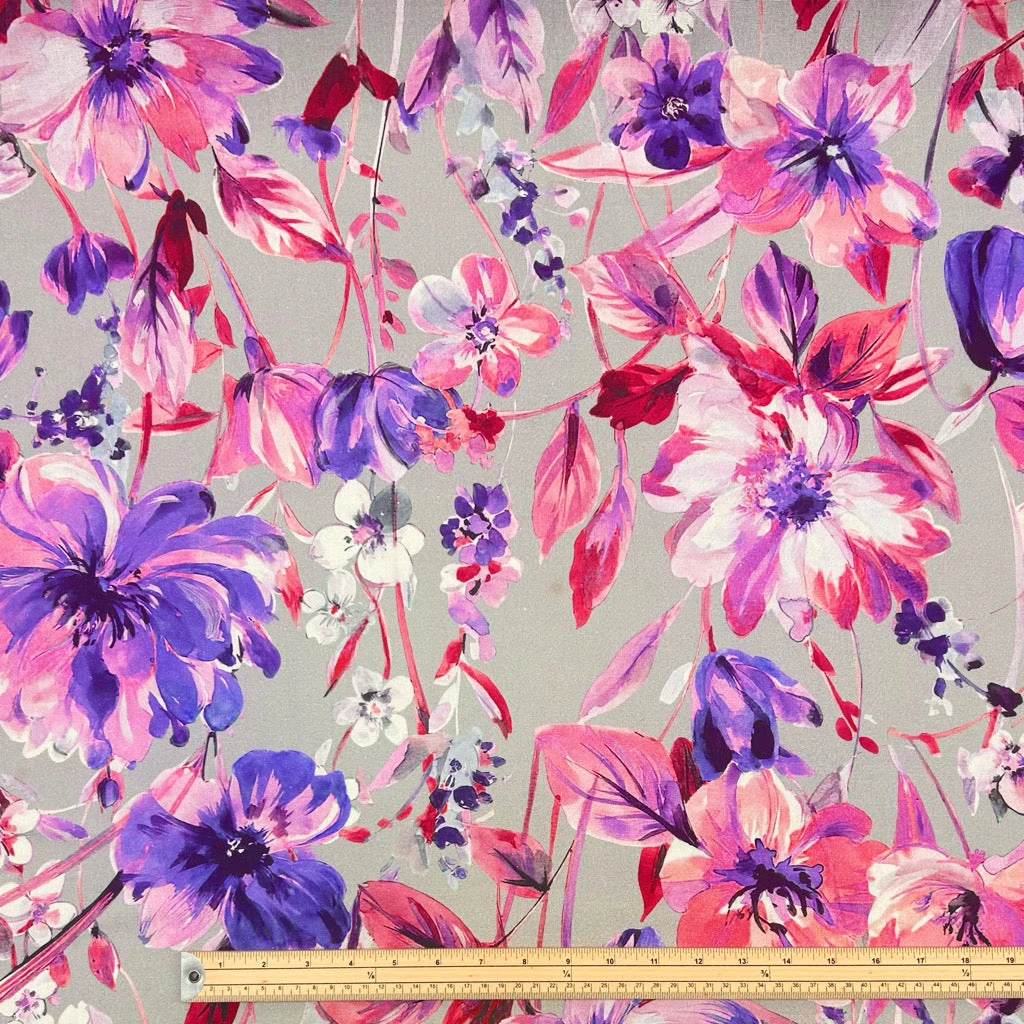 Floral Gardens on Grey Linen Blend Fabric for Dressmaking 2 Floral Gardens on Grey Linen Blend Fabric for Dressmaking - Image 2