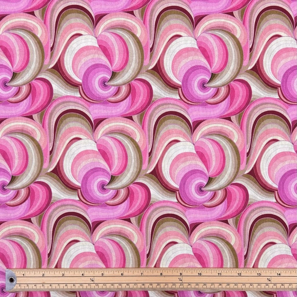 Little Johnny Pink Whirl Abstract Linen Mix Fabric 2 Little Johnny Pink Whirl Abstract Linen Mix Fabric - Image 2