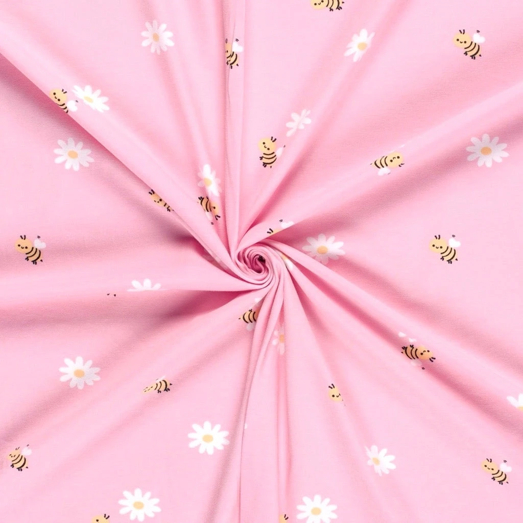 Honeybee Blossom Cotton Jersey Fabric - Oeko-Tex Certified Stretch Material 3 Honeybee Blossom Cotton Jersey Fabric - Oeko-Tex Certified Stretch Material - Image 3