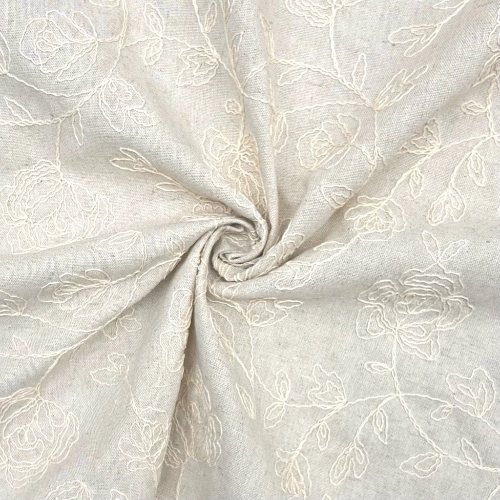 Flower Branches Embroidered Linen Viscose Blend Fabric 8 Flower Branches Embroidered Linen Viscose Blend Fabric - Image 8