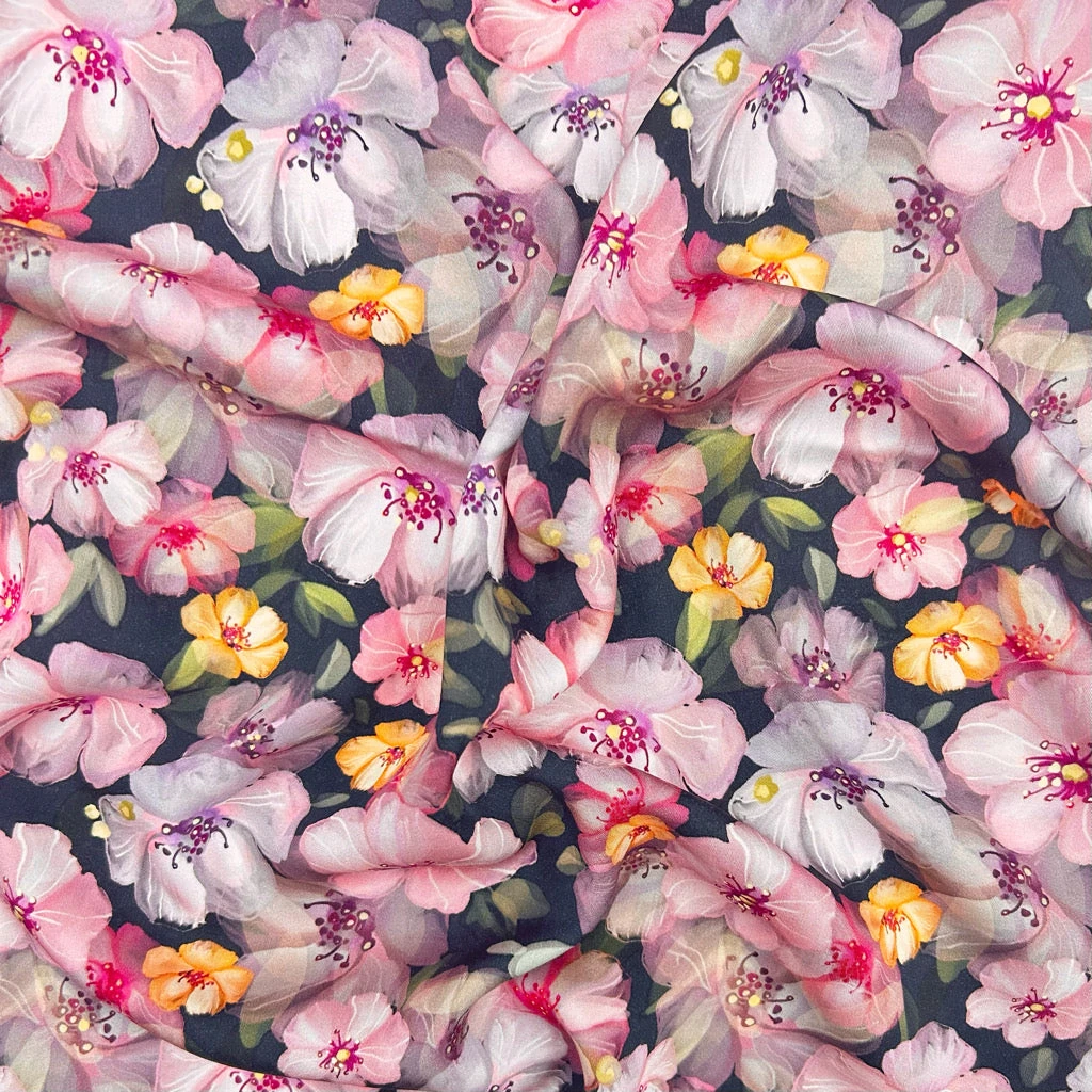 Floral Cherry Blossom Viscose Satin Fabric - Premium 100% Rayon Dressmaking Material 3 Floral Cherry Blossom Viscose Satin Fabric - Premium 100% Rayon Dressmaking Material - Image 3