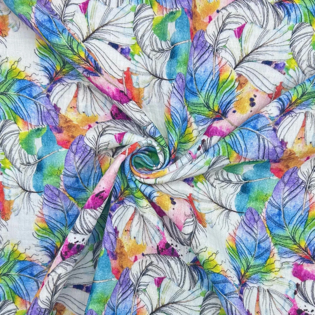 Little Johnny Colourful Feathers Double Gauze Cotton Fabric 3 Little Johnny Colourful Feathers Double Gauze Cotton Fabric - Image 3