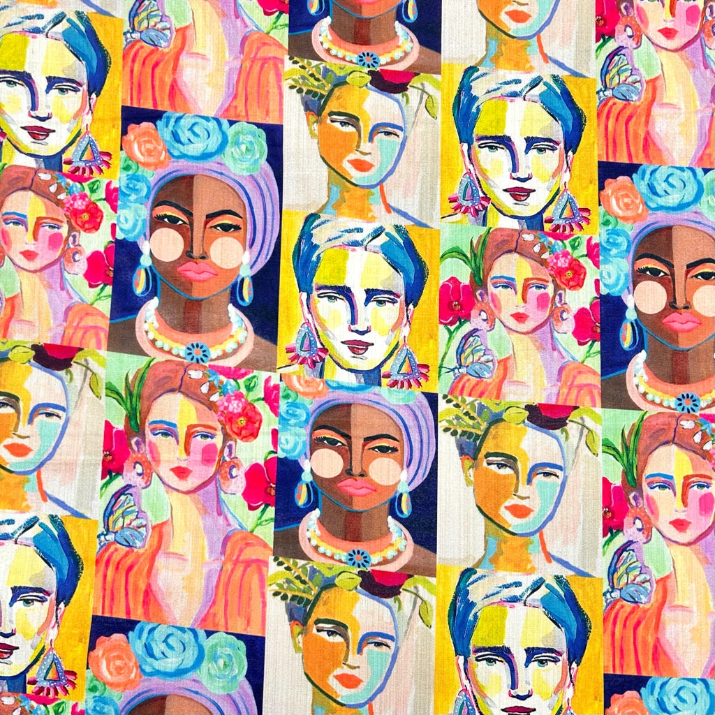 Glam Faces Faux Silk Fabric - Vibrant Printed Bamboo & Viscose Blend 1 Glam Faces Faux Silk Fabric - Vibrant Printed Bamboo & Viscose Blend