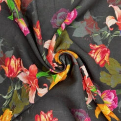 Tulip Print Viscose Twill Fabric - Black Floral Rayon Material -Pound Fabrics Sale Store 597496B3 40B6 472B A477 9D1F9B12C8C0