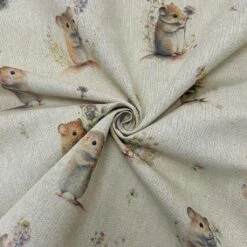 Field Mouse Print Linen Look Polycotton Fabric for Curtains and Crafts
