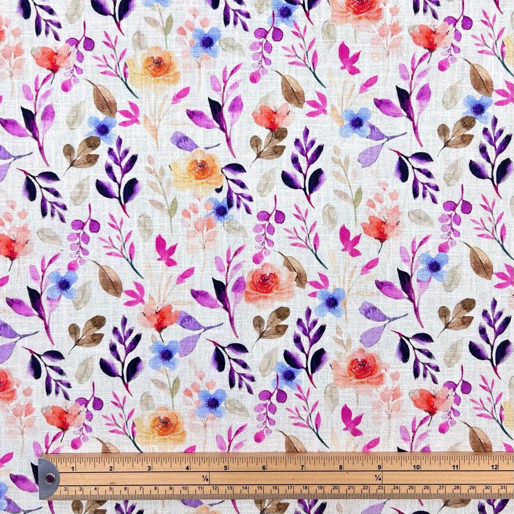 Multi Floral Cotton Linen Fabric - Premium Digital Print Summer Blend 2 Multi Floral Cotton Linen Fabric - Premium Digital Print Summer Blend - Image 2
