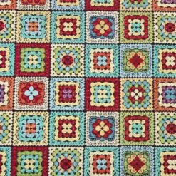 Patchwork Squares Tapestry Fabric for Upholstery and Curtains