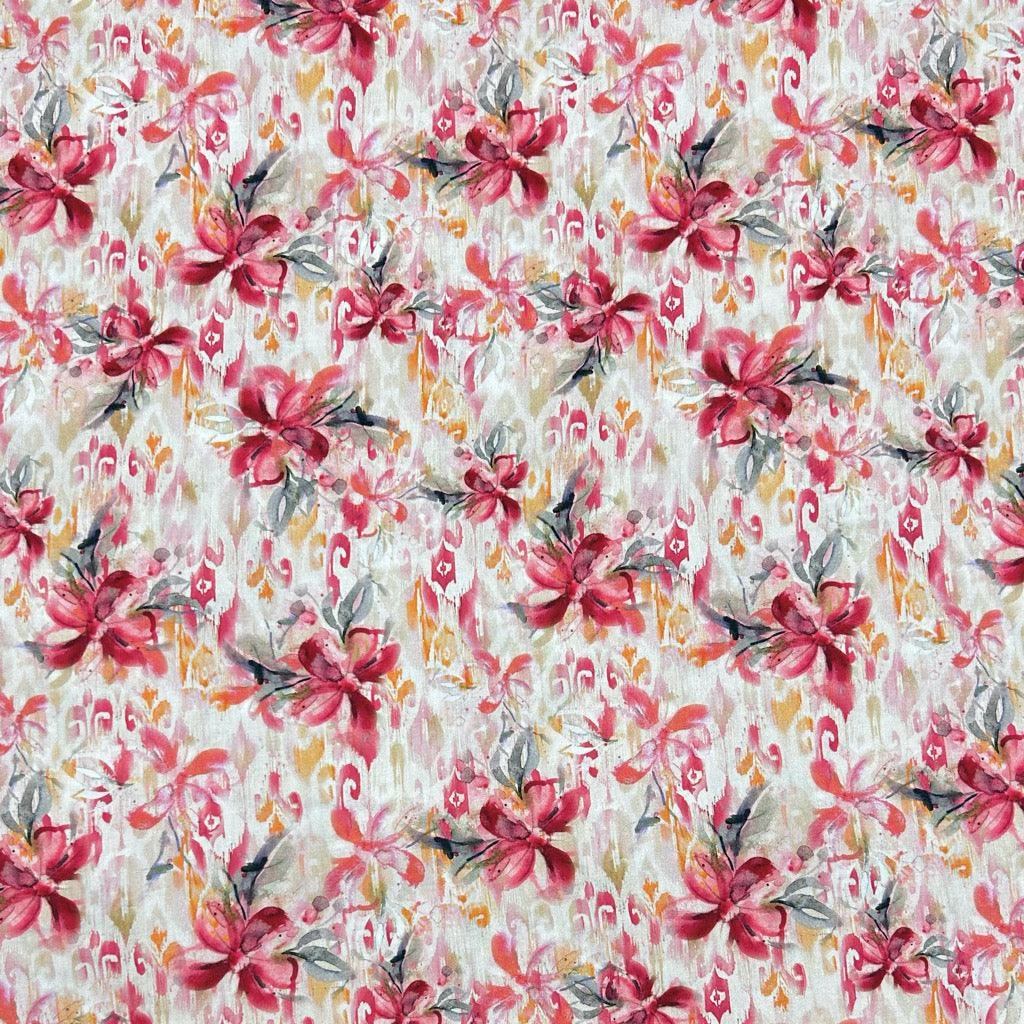 Floral Viscose Challis Fabric - Pink & Red Digital Print Rayon 1 Floral Viscose Challis Fabric - Pink & Red Digital Print Rayon