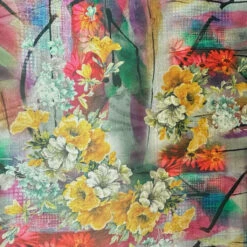 Floral Faux Silk Fabric - Sunset Garden Silky Bamboo & Viscose Blend