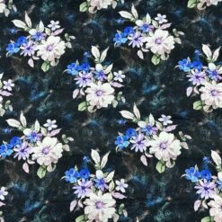 Floral Viscose Twill Fabric - Large Flower Print on Black 150gsm Material