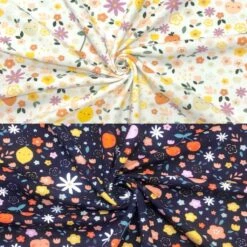Premium Organic Cotton Sweatshirt Fabric with Fur-Like Lining - Fruit & Flower Print