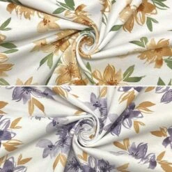 Premium Large Floral Bunches on White Cotton Jersey Fabric - Oeko-Tex Certified