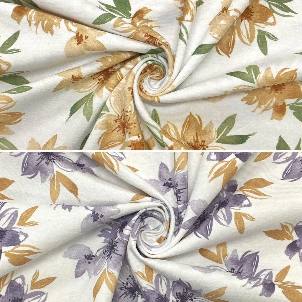 Premium Large Floral Bunches on White Cotton Jersey Fabric - Oeko-Tex Certified 1 Premium Large Floral Bunches on White Cotton Jersey Fabric - Oeko-Tex Certified