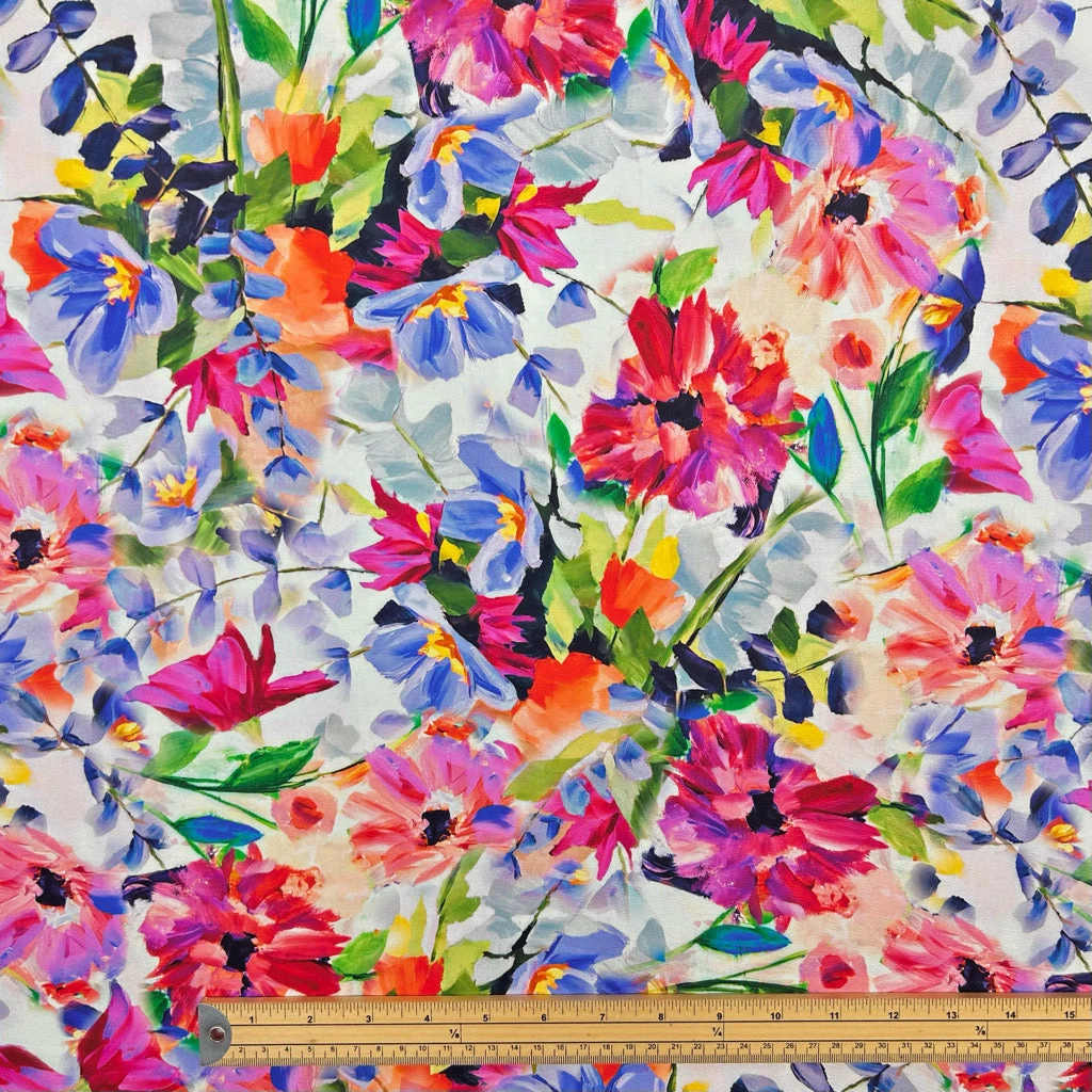 Floral Blooming Rainbow Viscose Satin Fabric - Premium Silky Rayon 2 Floral Blooming Rainbow Viscose Satin Fabric - Premium Silky Rayon - Image 2