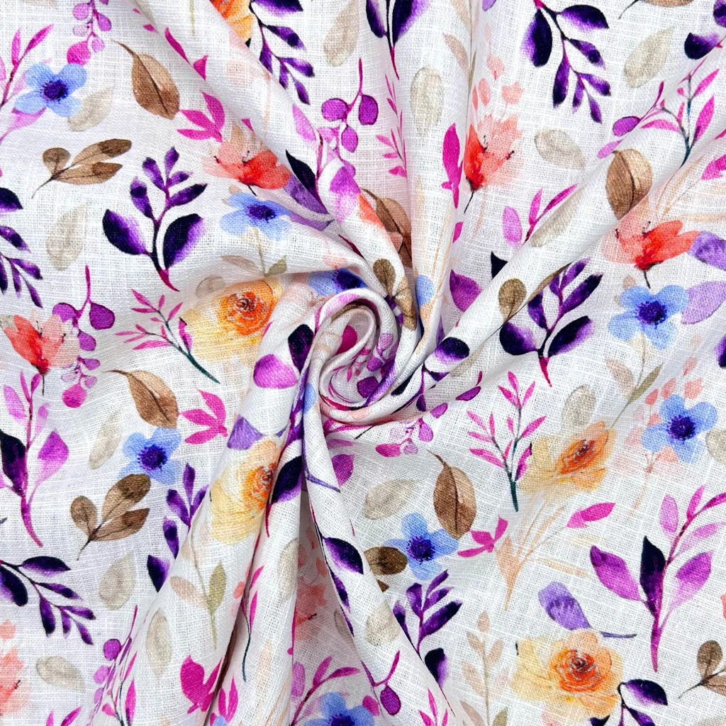 Multi Floral Cotton Linen Fabric - Premium Digital Print Summer Blend 3 Multi Floral Cotton Linen Fabric - Premium Digital Print Summer Blend - Image 3